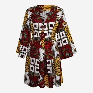 African Print Women’s V-neck Long Sleeve Dress.